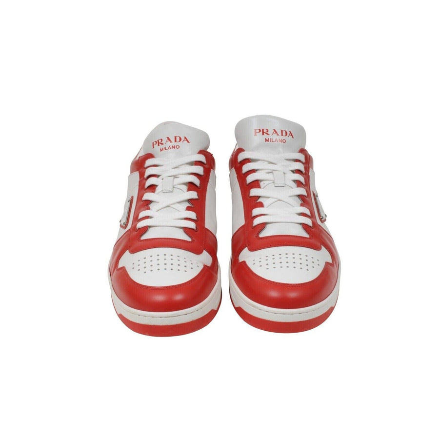 Prada Men Downtown Sneakers US 13 UK 12 Red White Leather Triangle Logo Low Top Prada 
