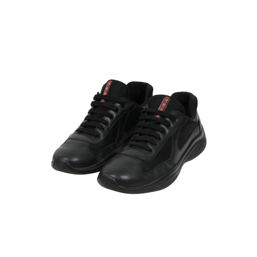 Prada Mens Americas Cup Size US10 UK9 Black Red Leather Sport Low Top Sneaker Prada 