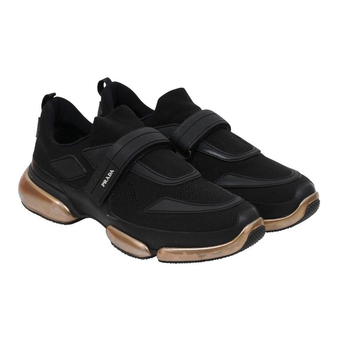 Prada Mens Cloudbust Sneakers Size US 7 UK 6 Black Gold Nylon Strap Trainers THE ECHELON