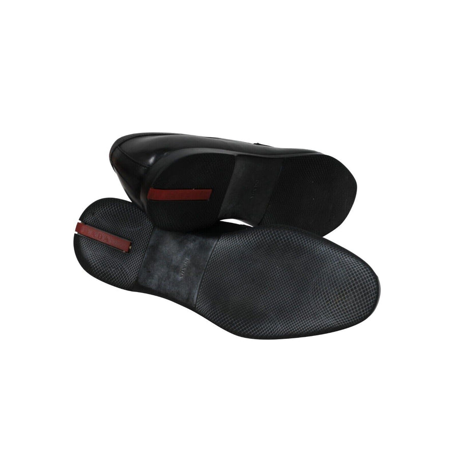 Prada Mens Penny Loafers Size US 10.5 UK 9.5 Black Leather Logo Plaque Slip Ons Prada 