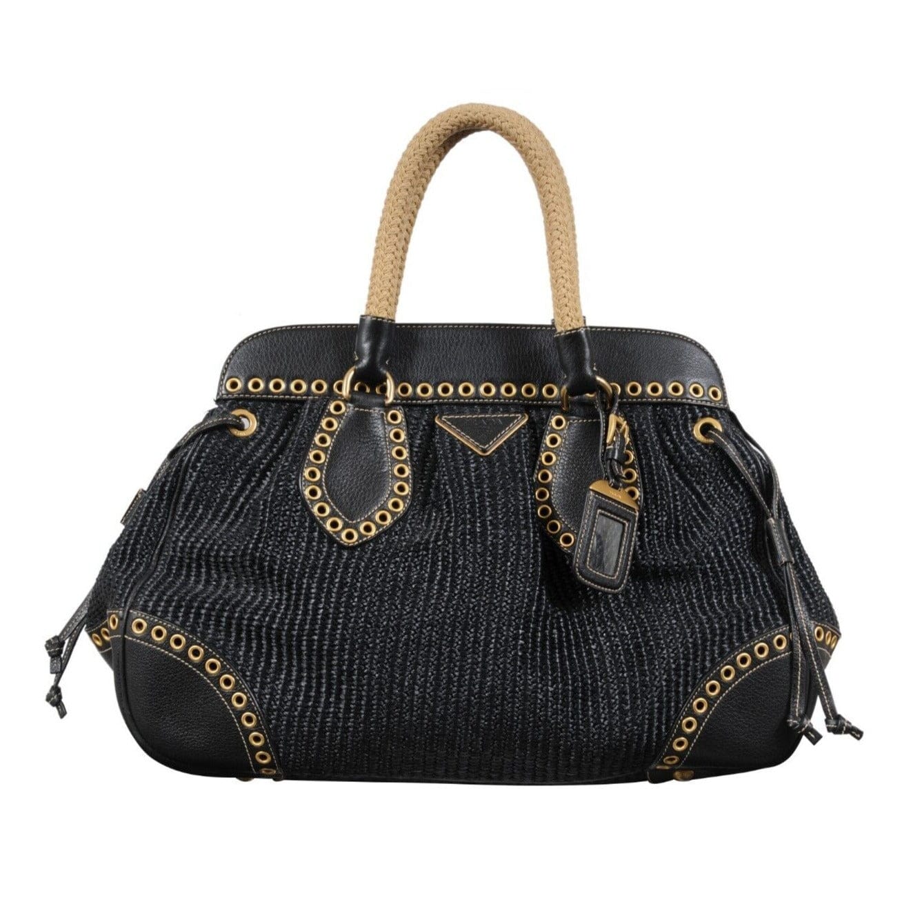 Prada Womens Paglia Vitello Daino Frame Satchel Shoulder Bag Black