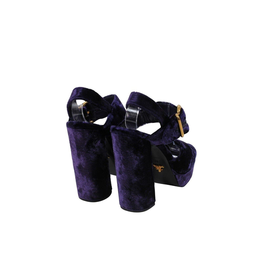 Purple Crushed Velvet Platform Sandals 130mm Heels Prada 