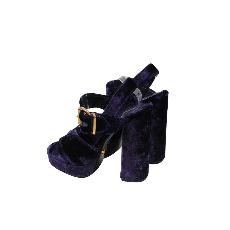 Purple Crushed Velvet Platform Sandals 130mm Heels Prada 