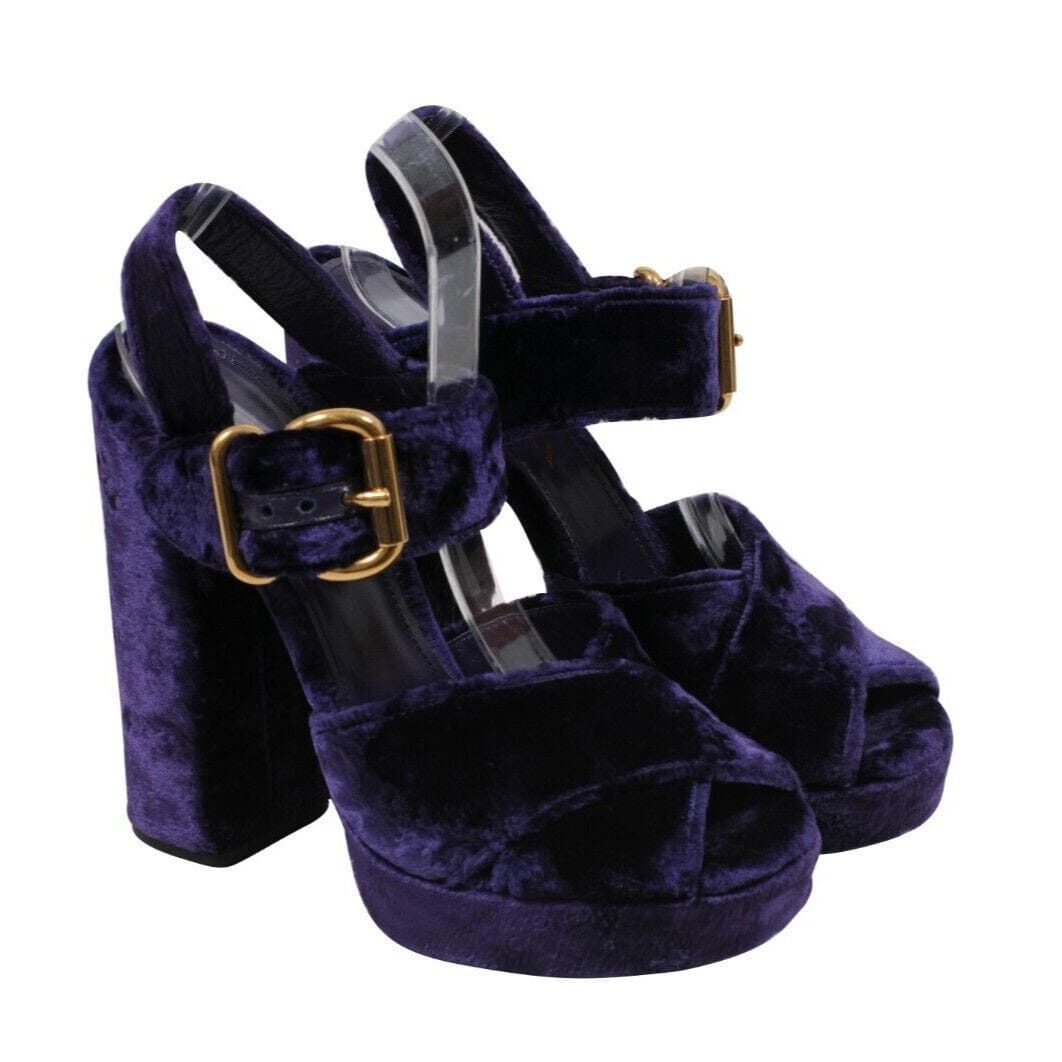 Prada Purple Crushed Velvet Platform Sandals 130mm Heels EU39 US9