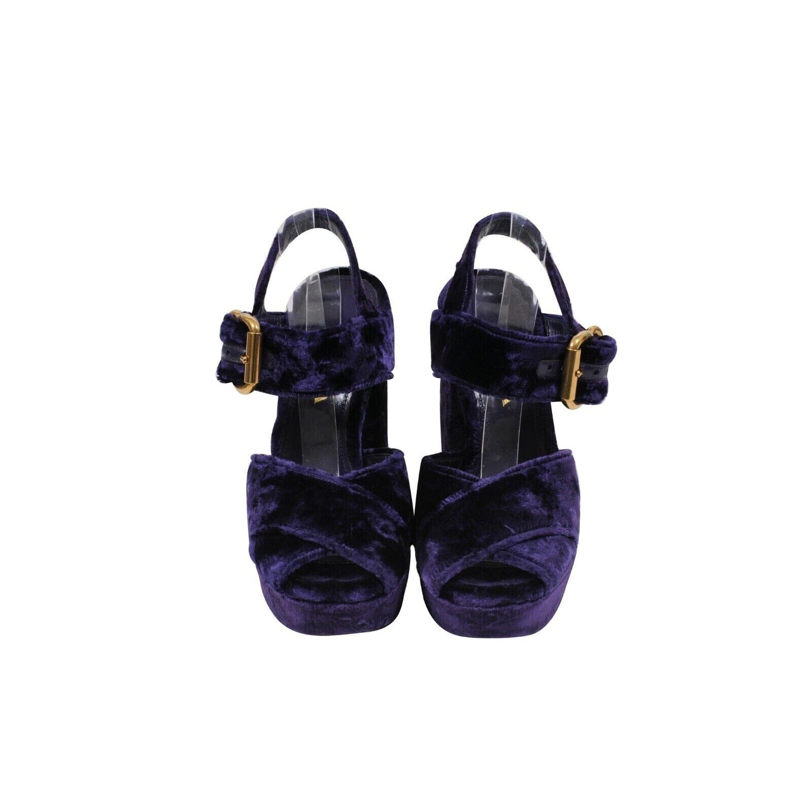 Prada Purple Crushed Velvet Platform Sandals 130mm Heels EU39 US9