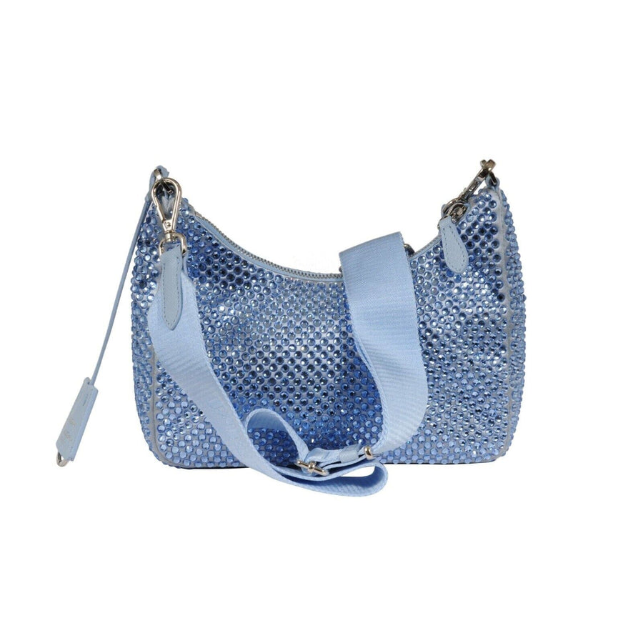 Re-Edition 2005 Satin Light Blue Crystal Mini Cargo Shoulder Crossbody Bag PRADA 