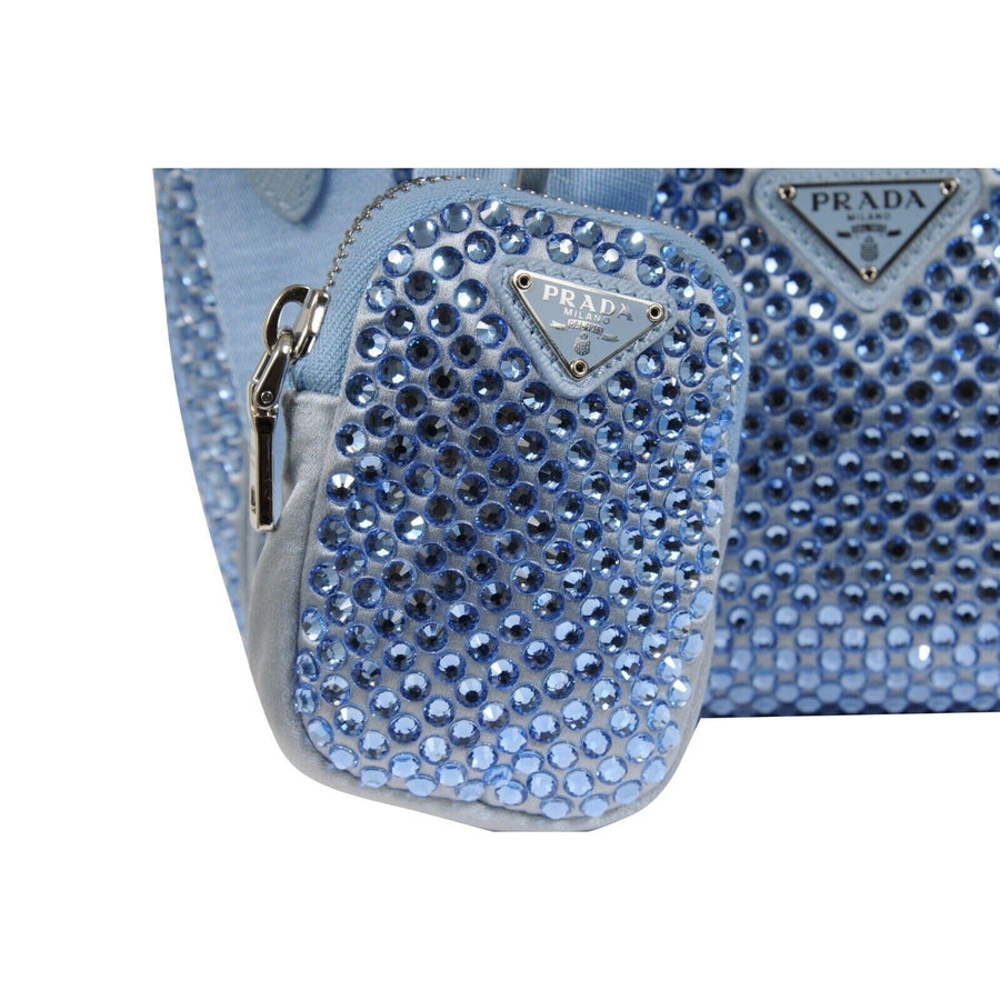 Re-Edition 2005 Satin Light Blue Crystal Mini Cargo Shoulder Crossbody Bag PRADA 