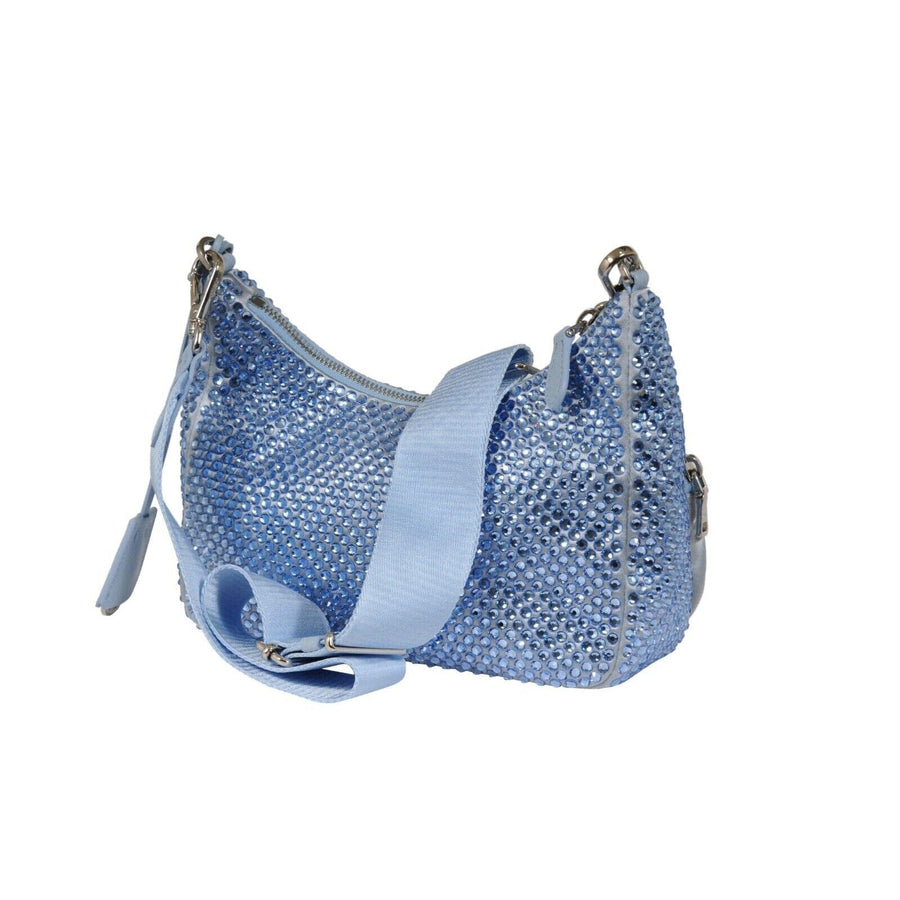 Re-Edition 2005 Satin Light Blue Crystal Mini Cargo Shoulder Crossbody Bag PRADA 