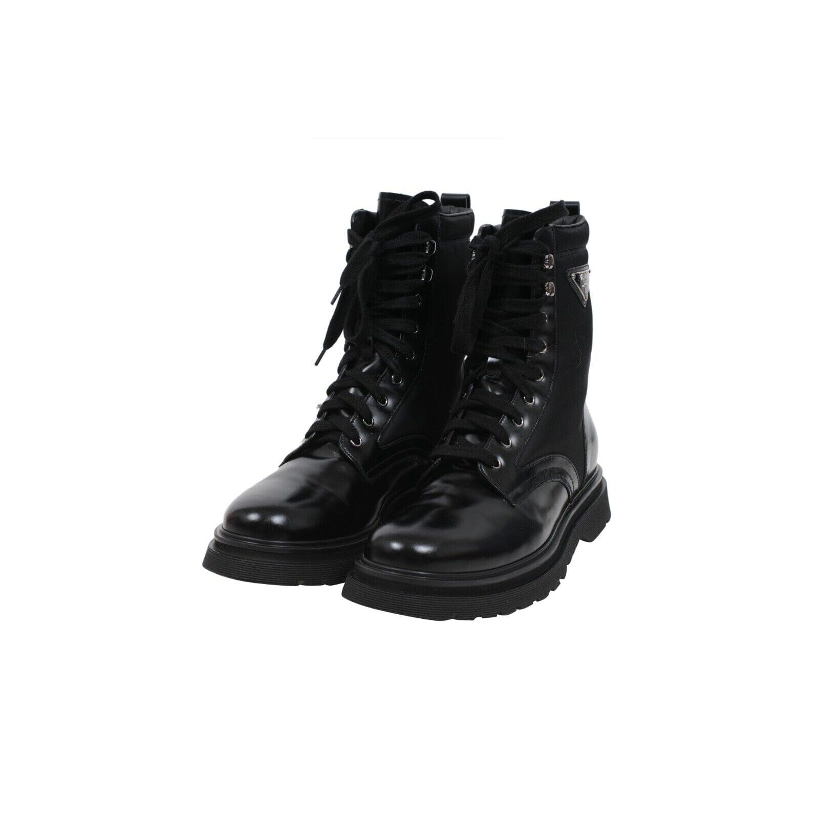 Prada Men Combat Boots US10 UK9 Black Leather Nylon Chunky Sport Rubber Sole Prada Men main image 2