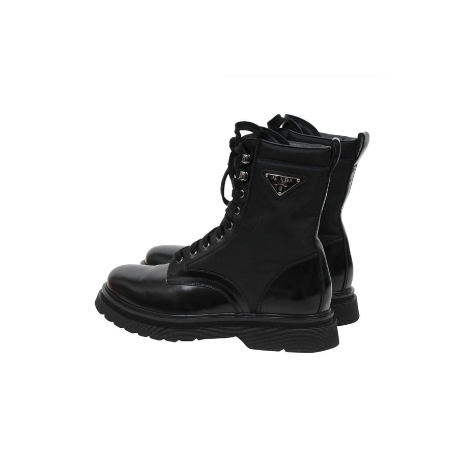 Re Nylon Combat Boots Black Leather Chunky Hiking Lace Up Prada 