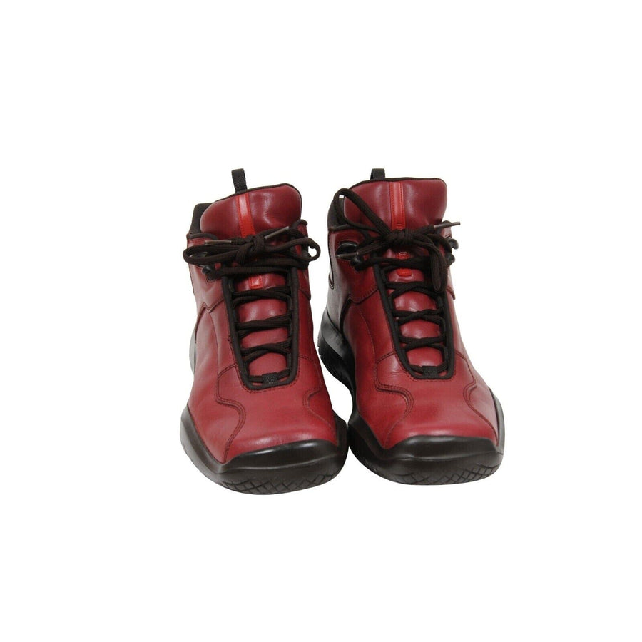 Red Leather AW99 Square Toe Hiking Boot Prada 