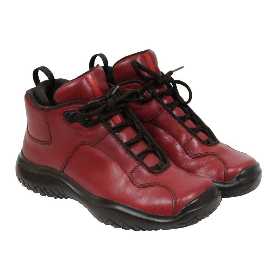 Prada AW99 Square Toe Hiking Boot Bred Leather Combat Winter Shoe