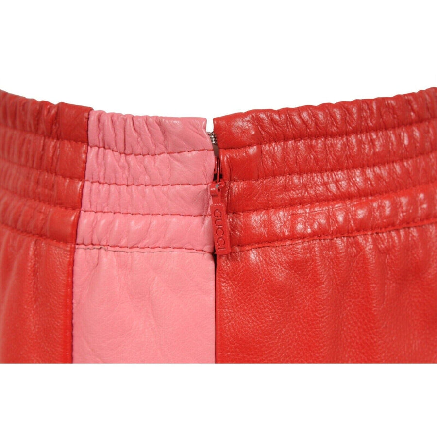 Red Pink Leather Midi Side Striped Pencil Skirt GUCCI 