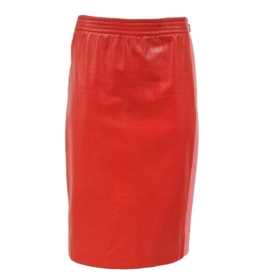 Red Pink Leather Midi Side Striped Pencil Skirt GUCCI 