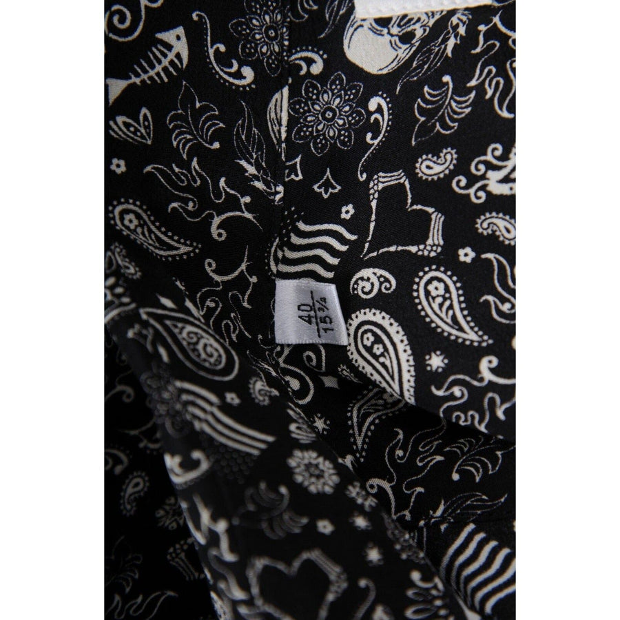 Saint Laurent Men Skull Paisely Print Button Shirt Large 40 15 3/4 Black Silk SAINT LAURENT 