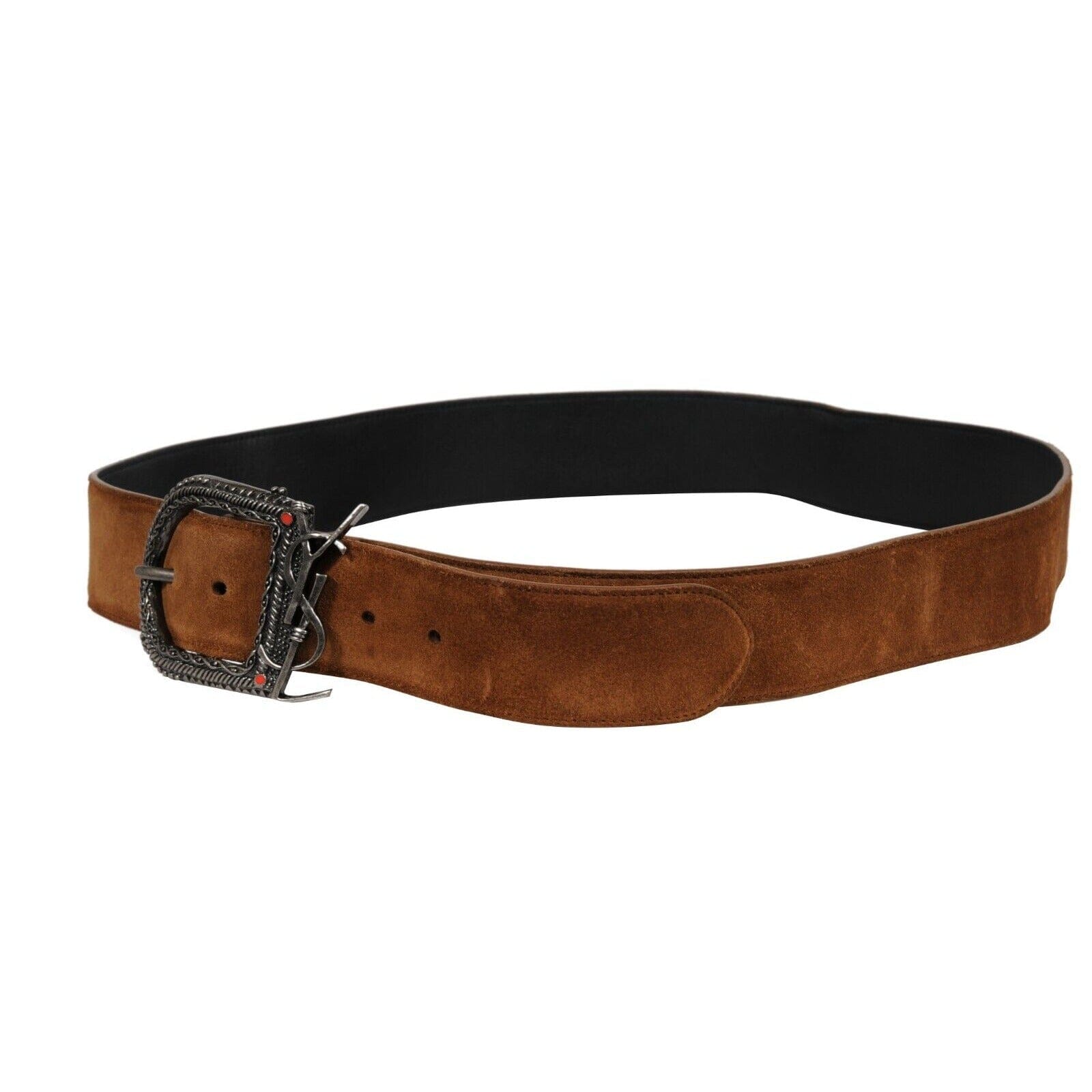 Saint Laurent Brown Logo Belt 85CM / 34in CASSANDRE belt in suede in Brown | Saint Laurent | YSL US main image 3