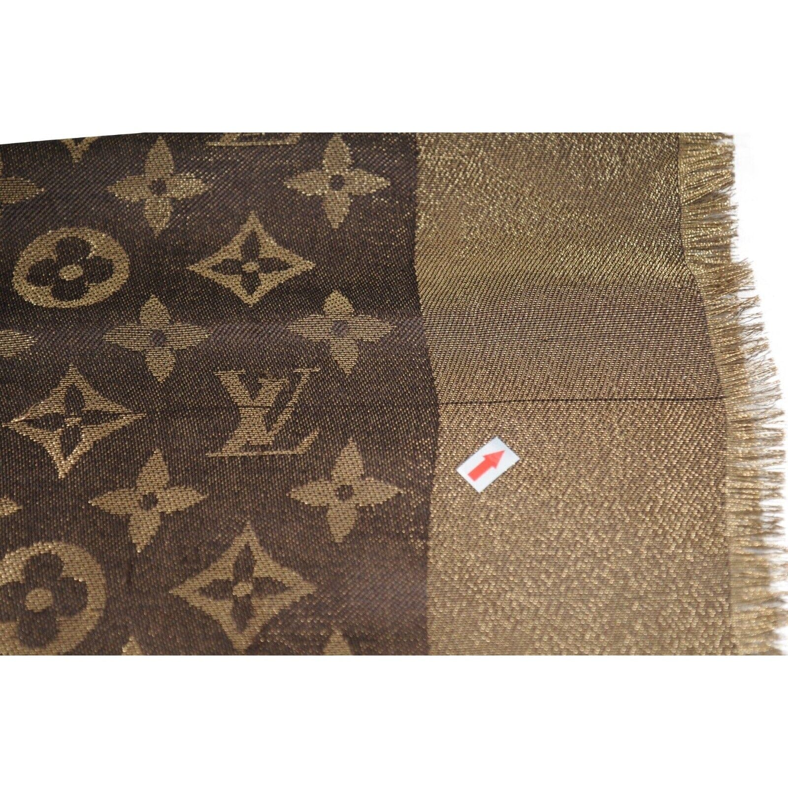 Louis Vuitton Shawl Gold Brown Lv Logo Monogram Silk Wool Viscose