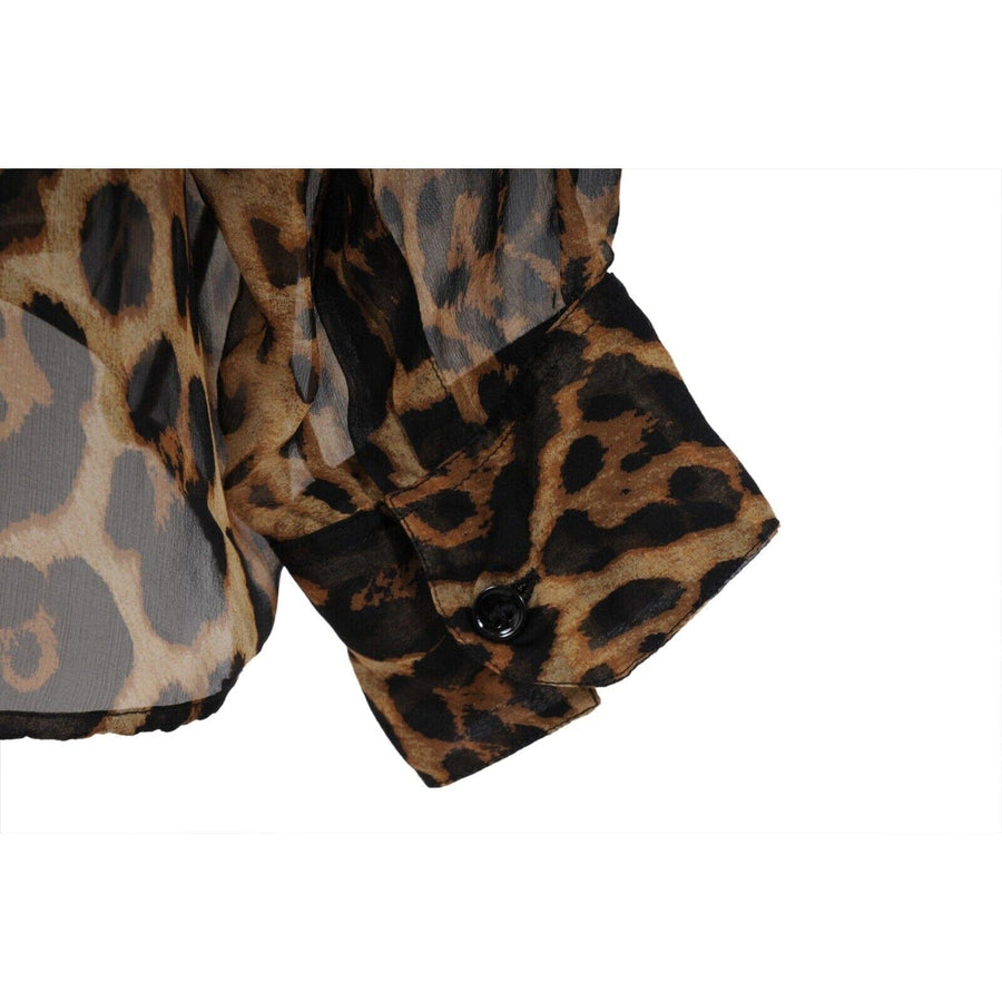 Silk Leopard Cheetah Print Tie Front Button Down Shirt SAINT LAURENT 