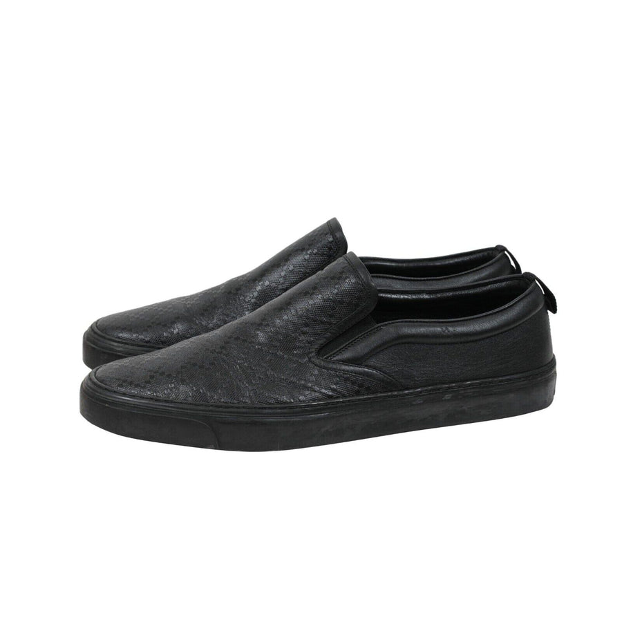 Slip On Sneakers Black Leather Pattern Rubber Sole Gucci 
