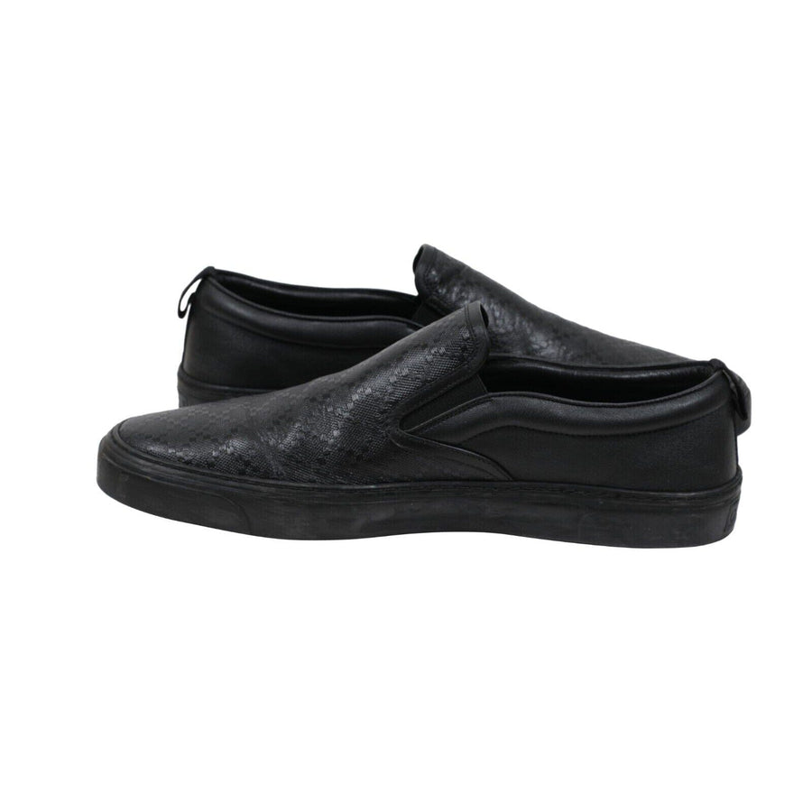 Slip On Sneakers Black Leather Pattern Rubber Sole Gucci 