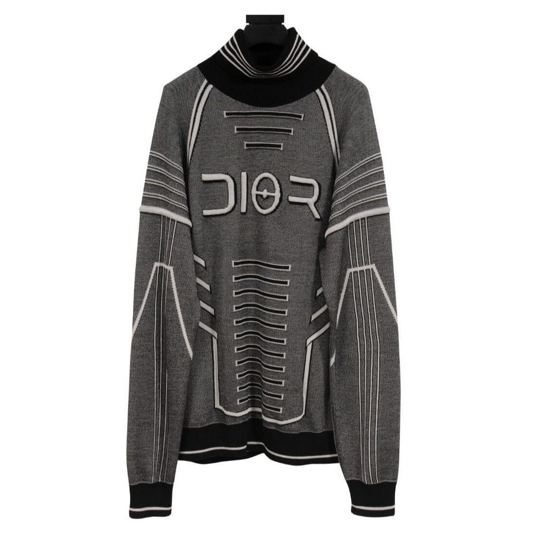 Dior Mens Sorayama Robot Logo Turtleneck Sweater Large Gray Black
