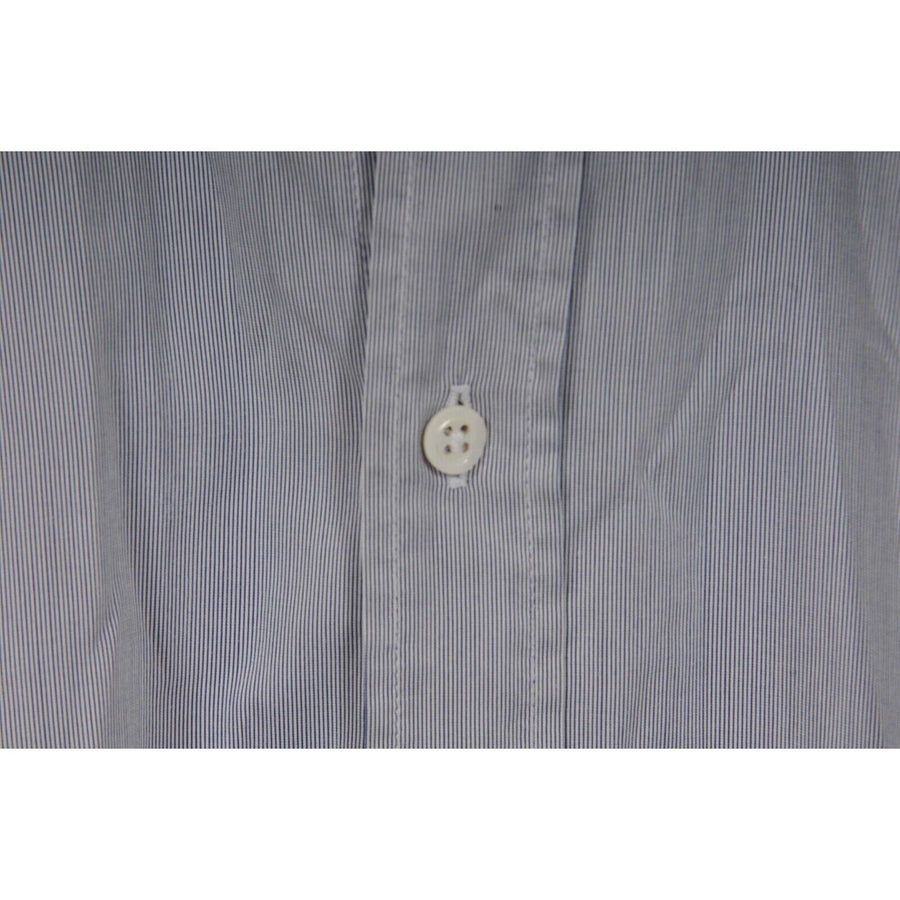 Striped Button Down Shirt 40 15 3/4 Blue 100% Cotton Long Sleeve Balmain 