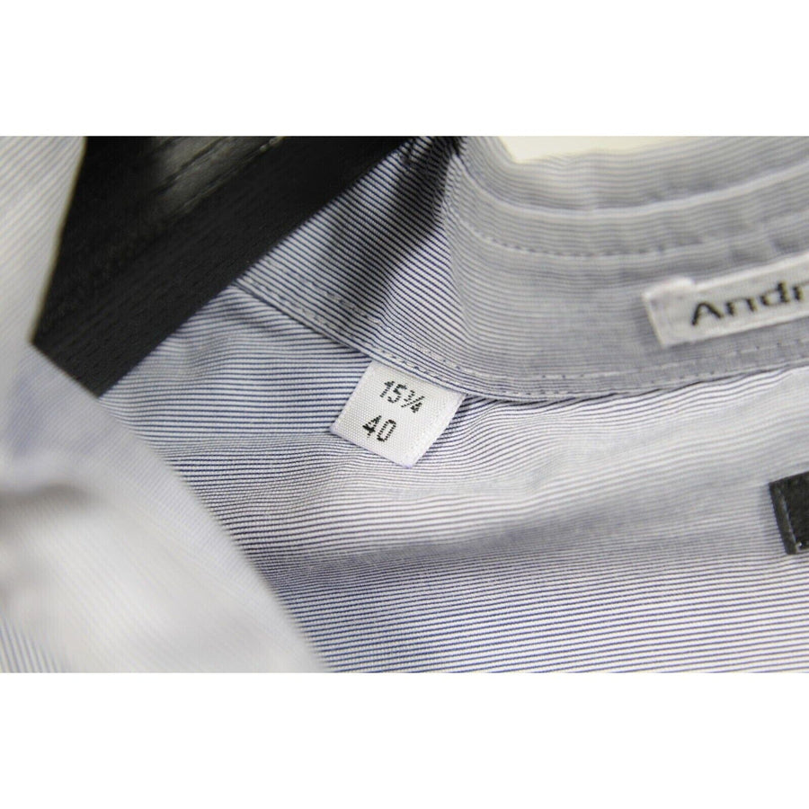Striped Button Down Shirt 40 15 3/4 Blue 100% Cotton Long Sleeve Balmain 