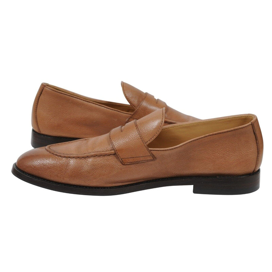 Tan Brown Leather Penny Loafers Slip On Brunello Cucinelli 