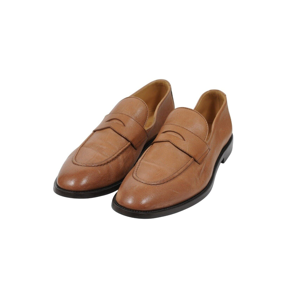 Tan Brown Leather Penny Loafers Slip On Brunello Cucinelli 