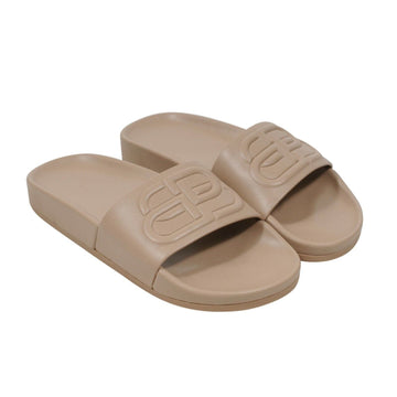 Tan Leather Pool Slides Flip Flops BB Logo Sandals BALENCIAGA 