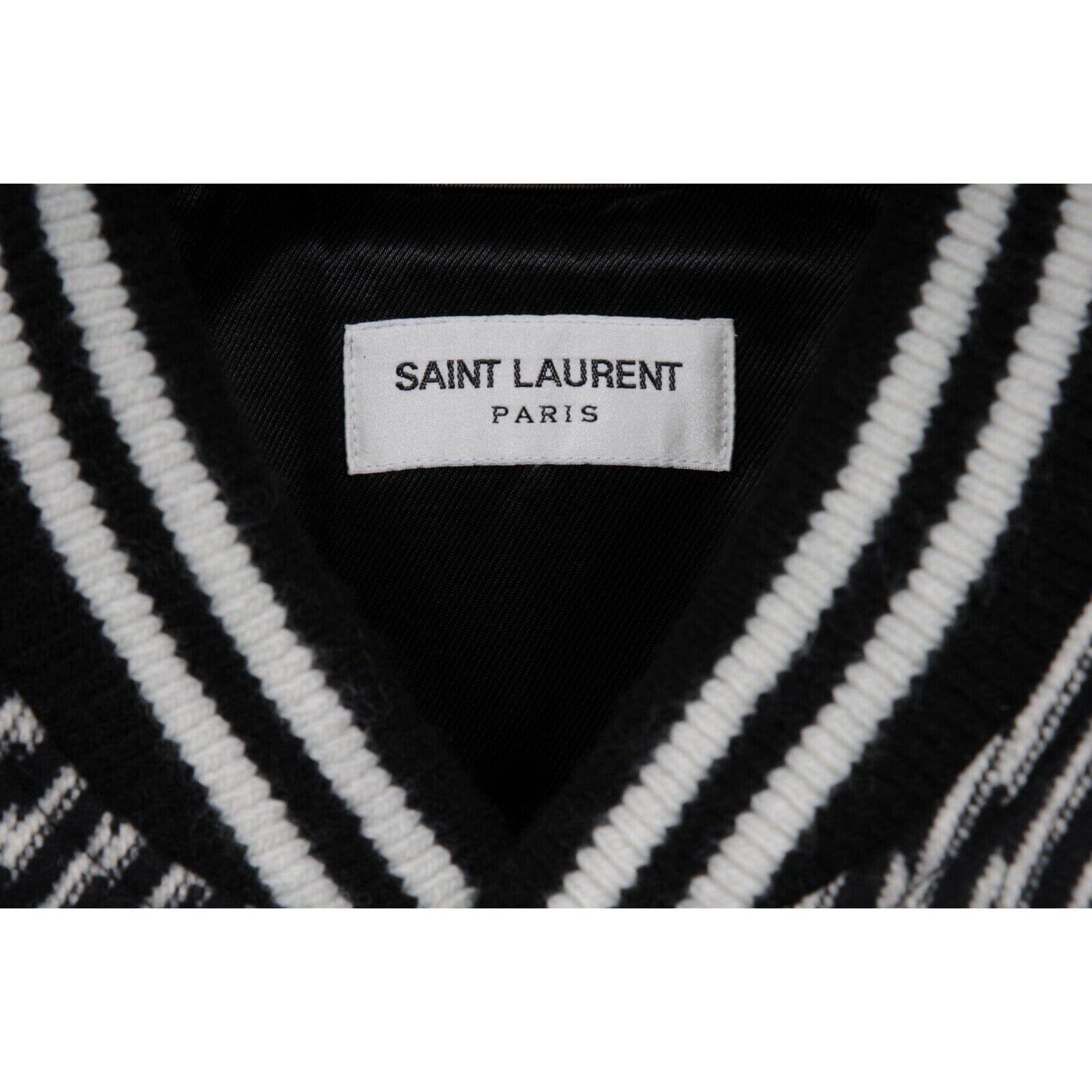 Saint Laurent Mens Teddy Bomber Jacket Size 54 XL Black White