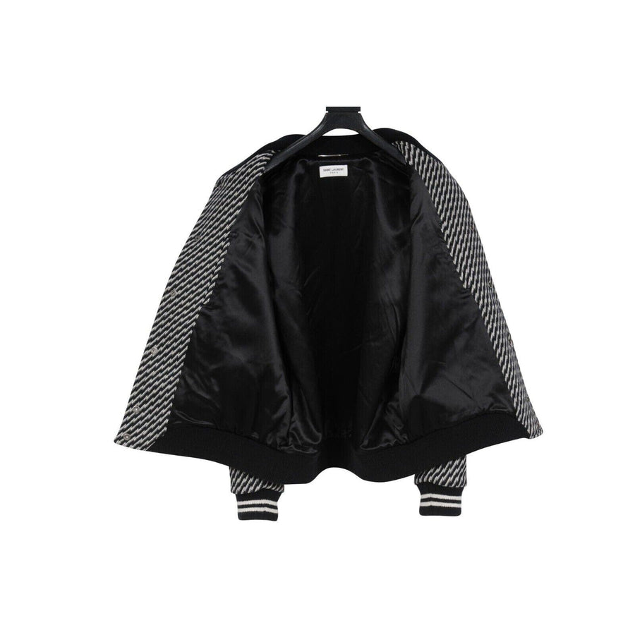 Teddy Bomber Jacket XL Black White Chevron Wool Saint Laurent 