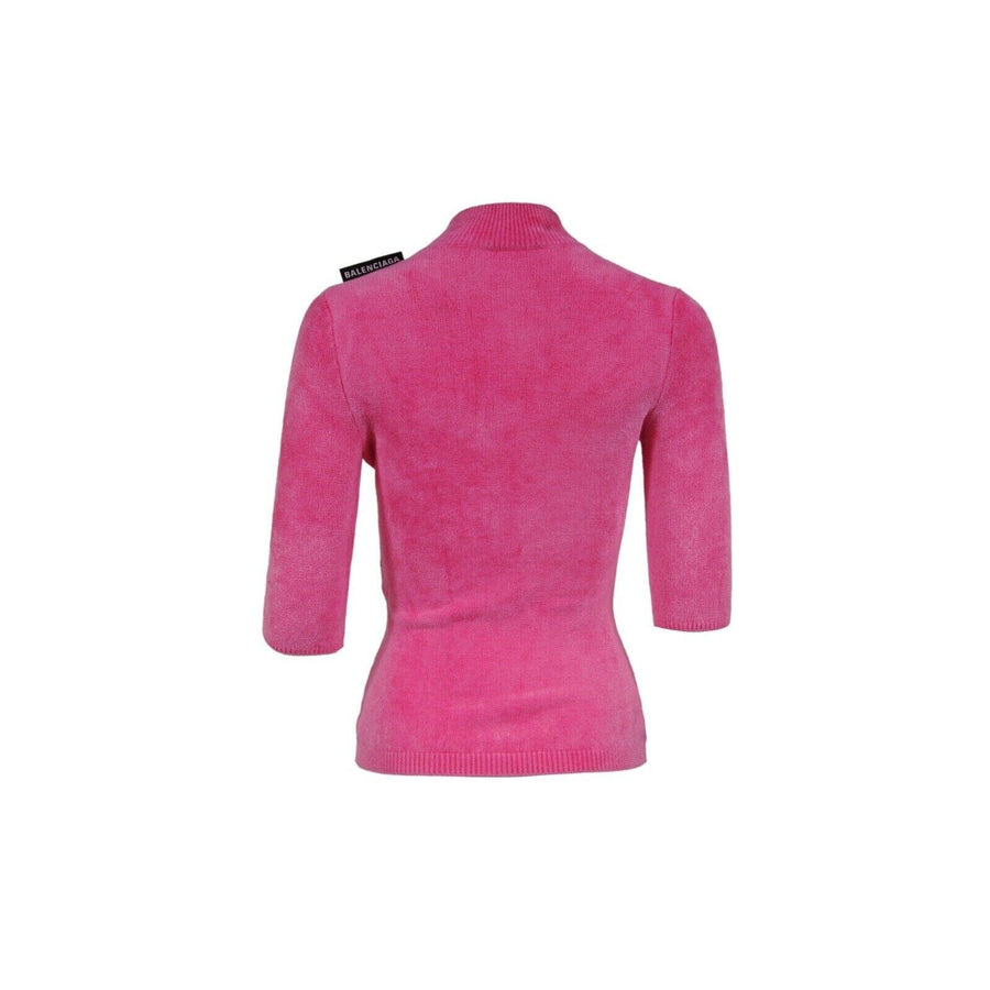 Turtleneck Sweater Small Pink Stretch Velvet Knit Short Sleeve BALENCIAGA 