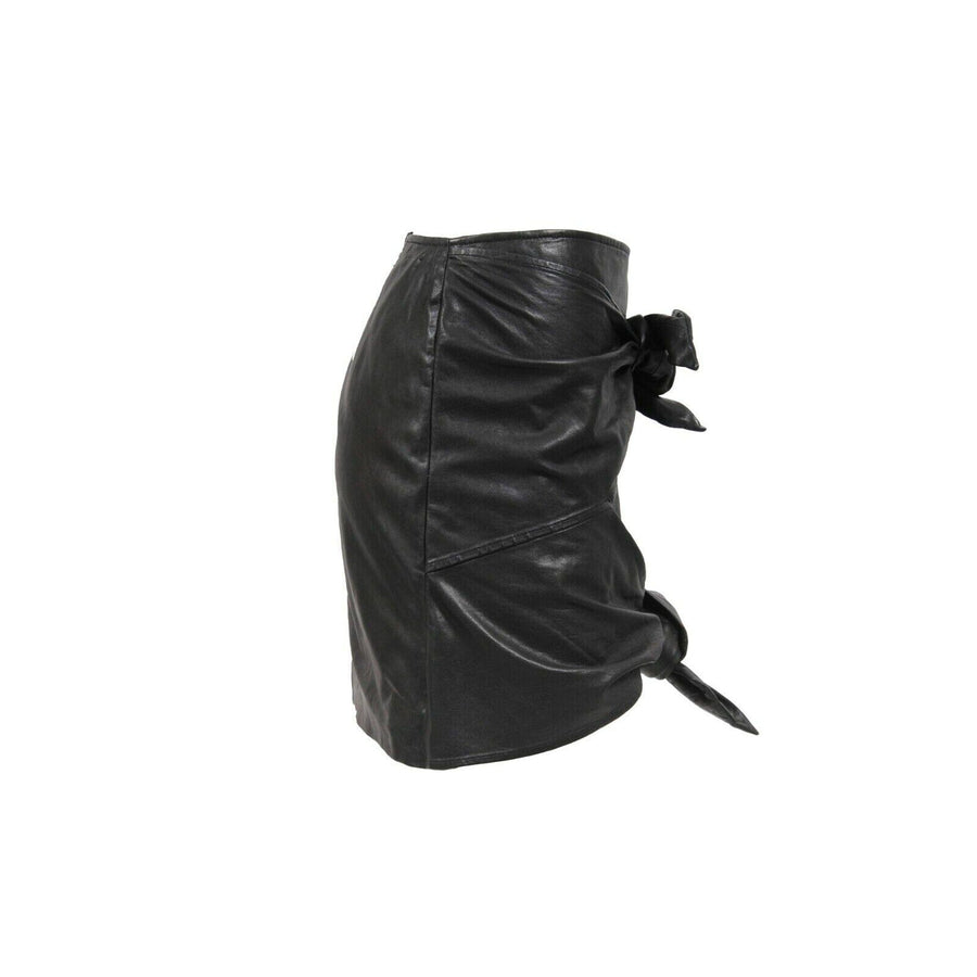 Twist Bow Tie Knot Skirt Black Lambskin Leather Isabel Marant 