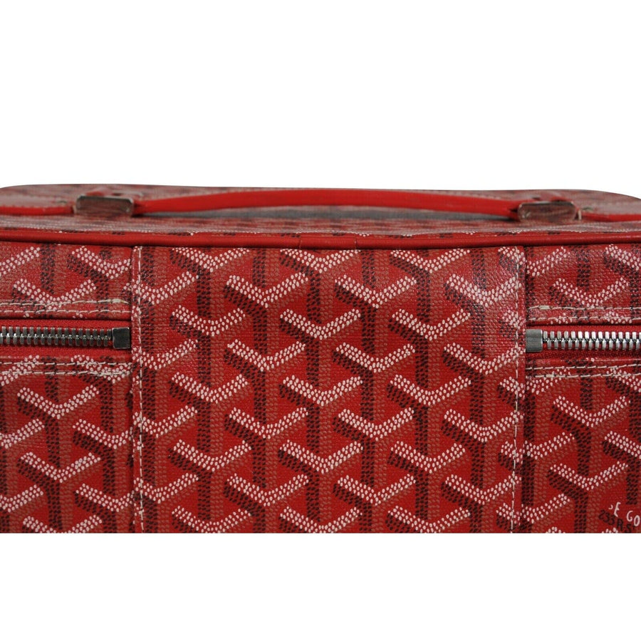 Vanity Train Case Red Canvas Crossbody Travel Bag Vintage Luggage Tote Goyard 