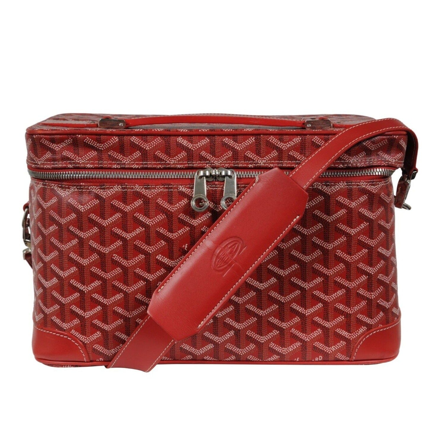 Goyard Vanity Train Case Red Canvas Crossbody Travel Bag Vintage