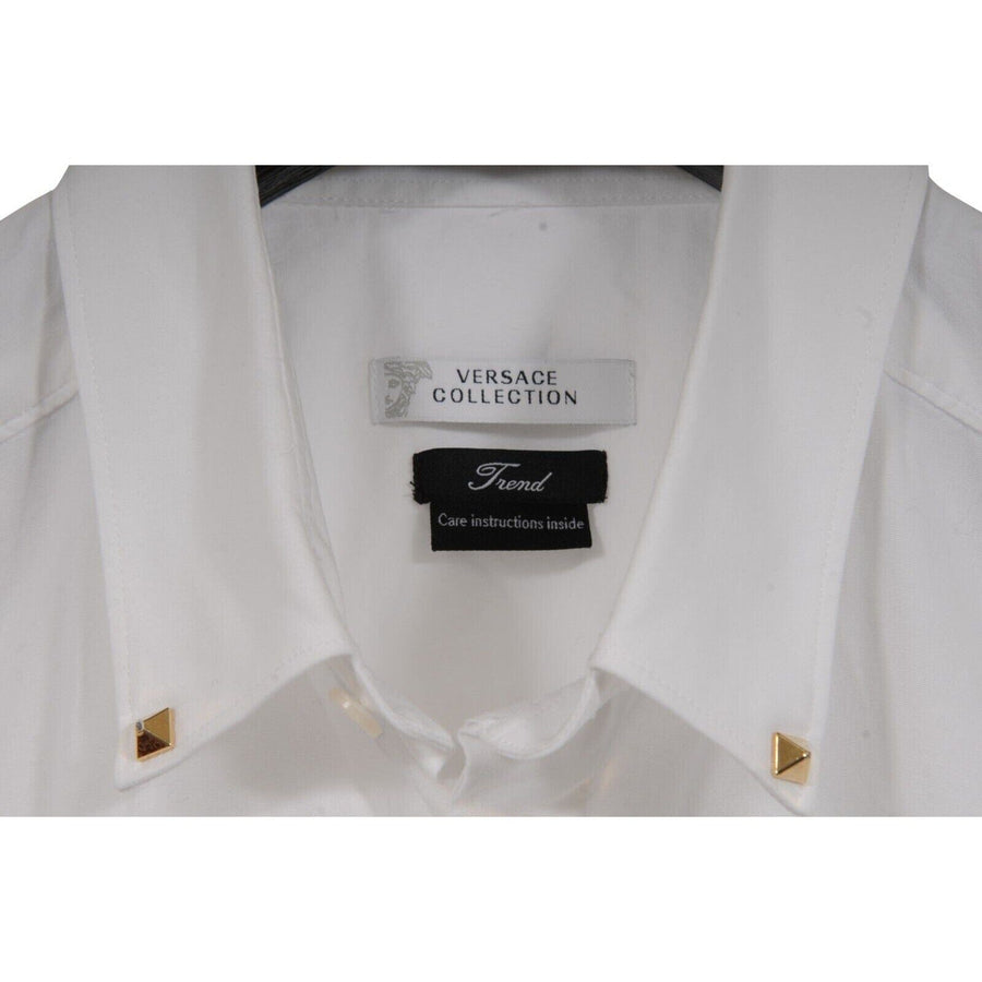 Versace Collection Mens Rockstud Pyramid Button Down Shirt Size 43 White Cotton Versace Collection 