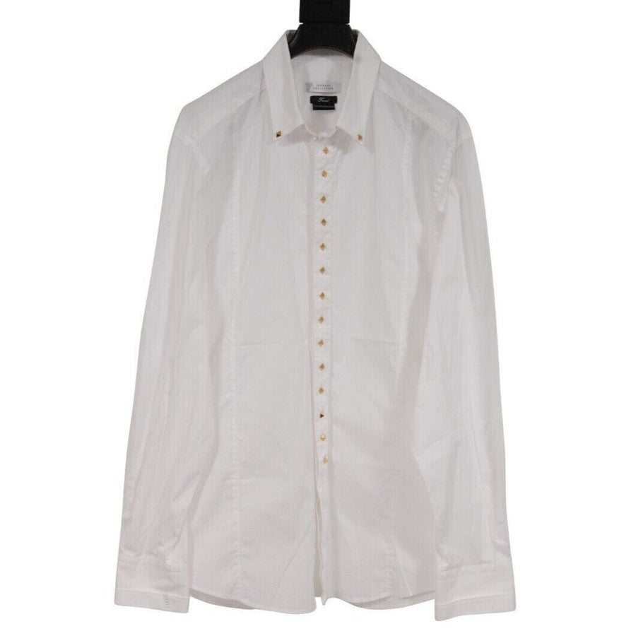 Versace Collection Mens Rockstud Pyramid Button Down Shirt Size 43 White Cotton Versace Collection 