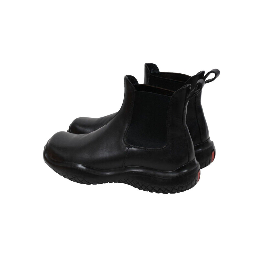 Vintage AW99 Chelsea Boot Black Leather Square Toe Mid Top Prada 