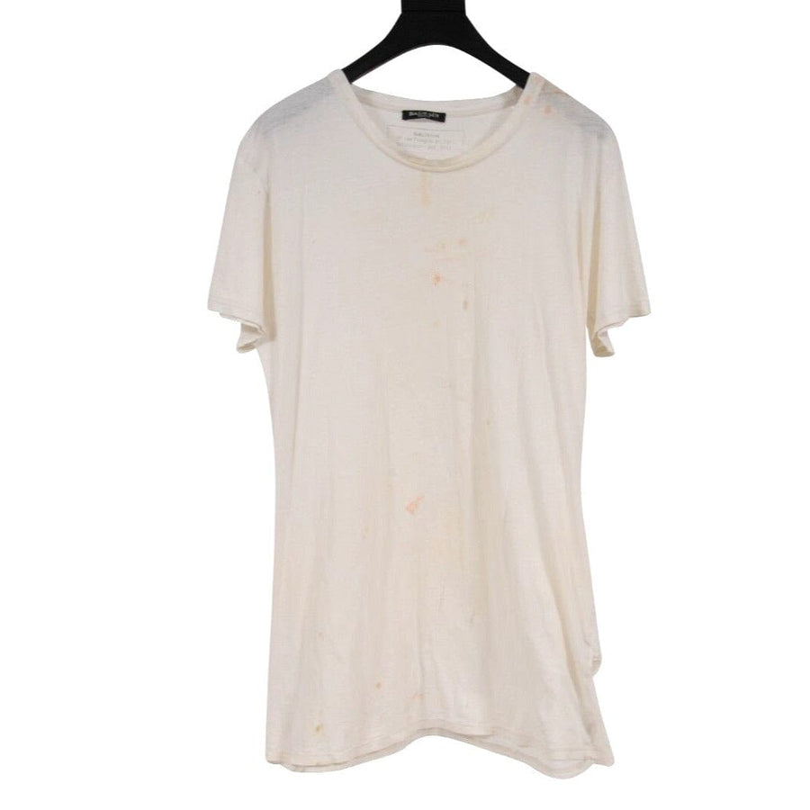 Vintage Distressed T Shirt Size Medium White 100% Cotton Thrashed Balmain 