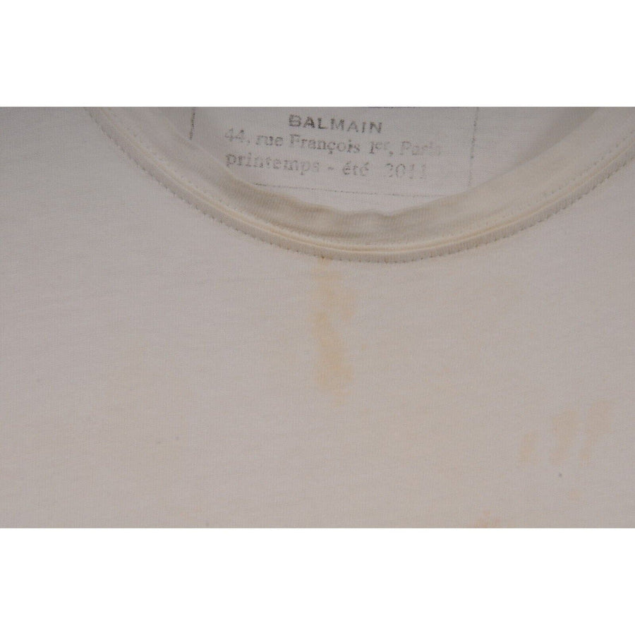 Vintage Distressed T Shirt Size Medium White 100% Cotton Thrashed Balmain 