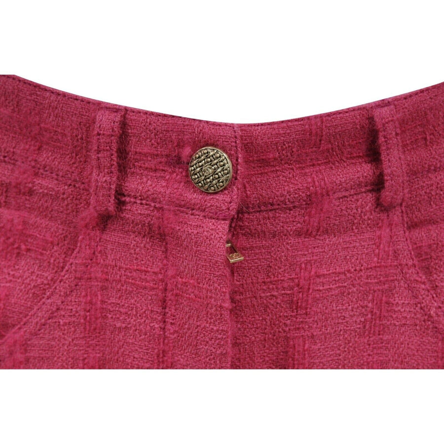 Wide Leg Pants Rose Pink 100% Wool Tweed Knit CC Logo Trousers CHANEL 