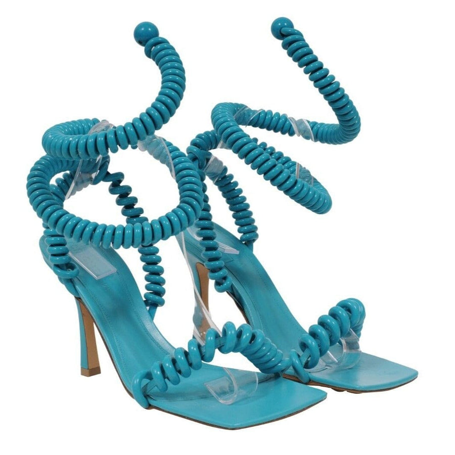 Wire Cord Stretch Sandals Teal Blue 90 MM Heels Bottega Veneta 