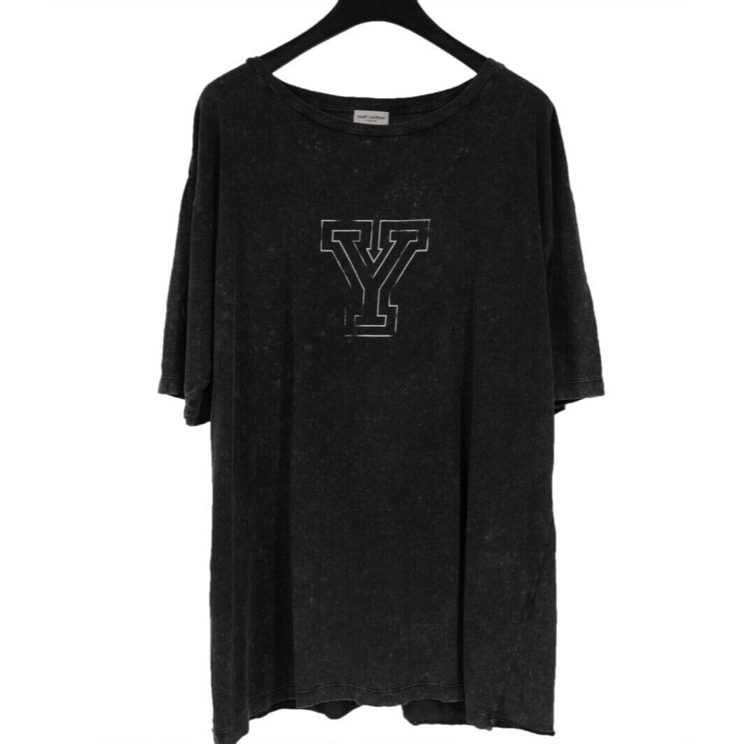 Saint Laurent Mens Y University Logo T Shirt Size Large Gray Acid
