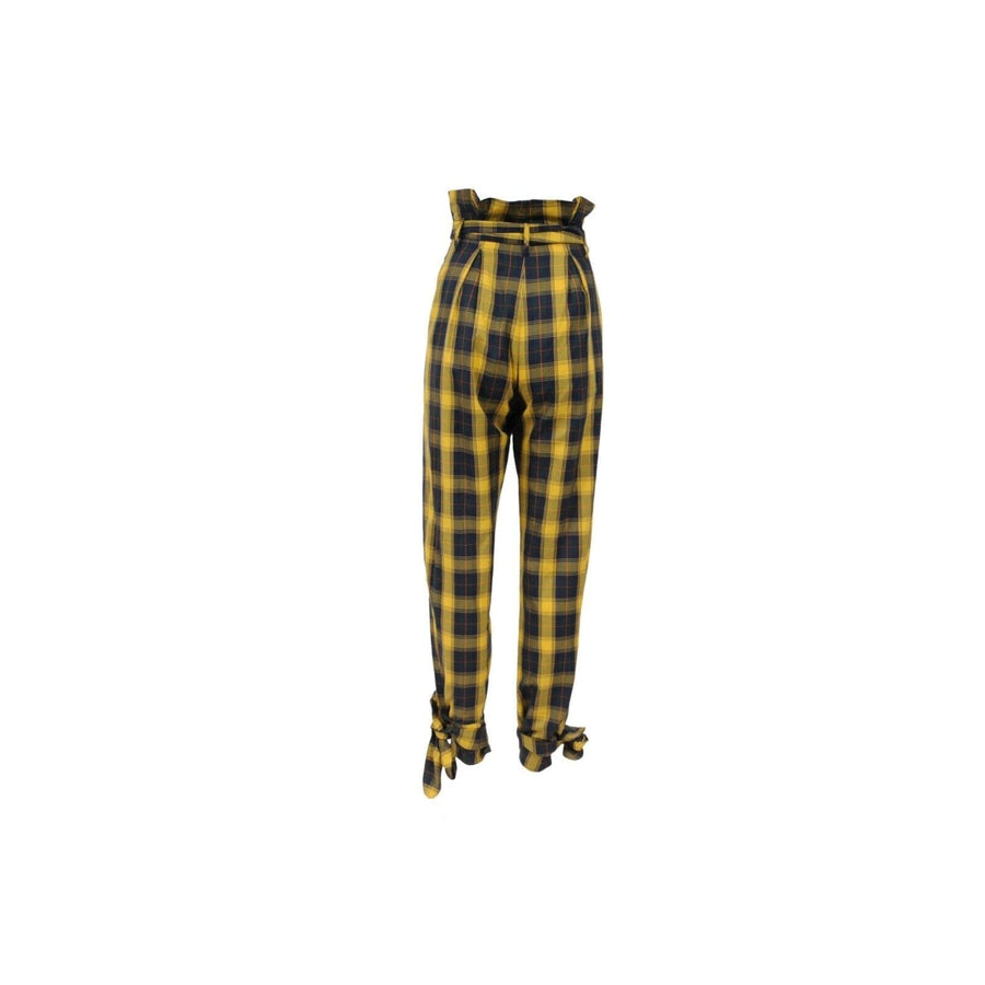The Attico Yellow Plaid Belt Tie Front High Waist Pants Size 42