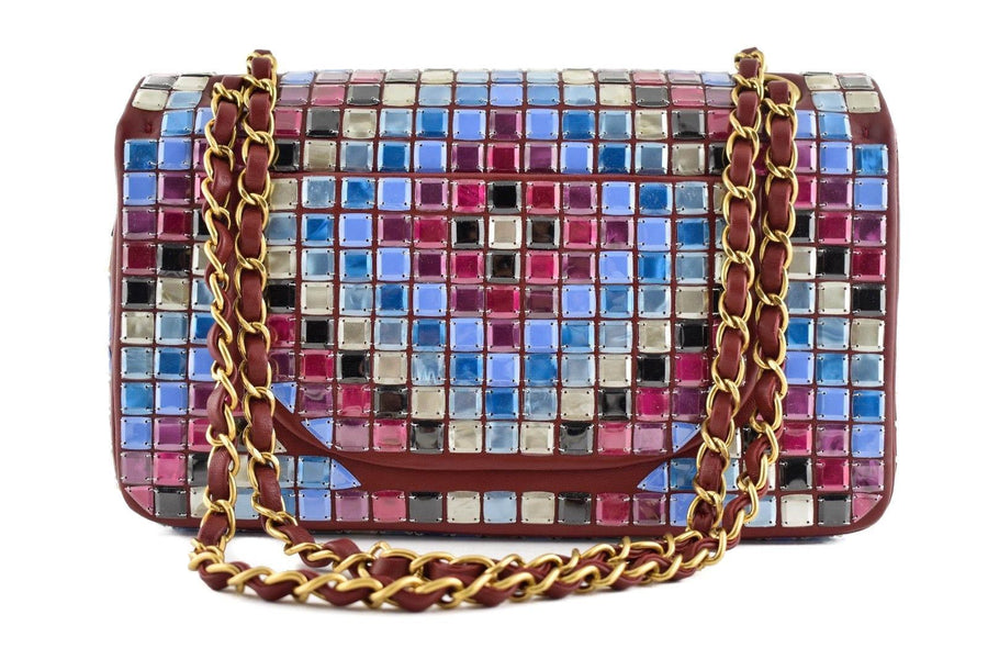 15K Red Mosaic Tile Runway CC Logo Gold Chain Medium Classic Flap Bag CHANEL 