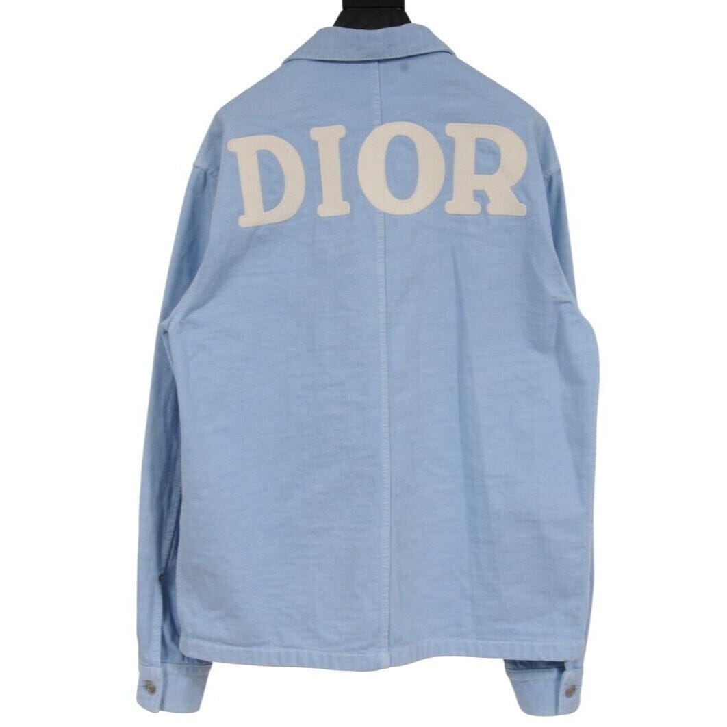 Dior Mens 1947 Logo Light Blue White Jean Denim Jacket Size 48