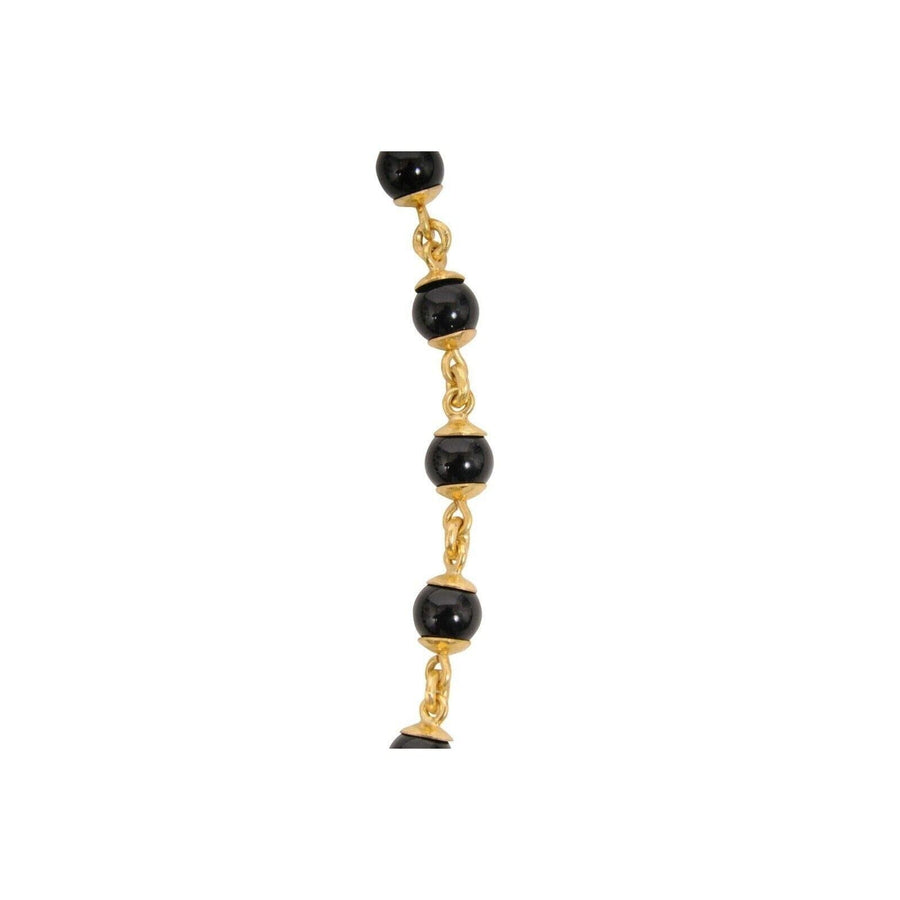 19k Gold Hammered Finish Onyx Beaded Link Chain Necklace Elizabeth Locke 