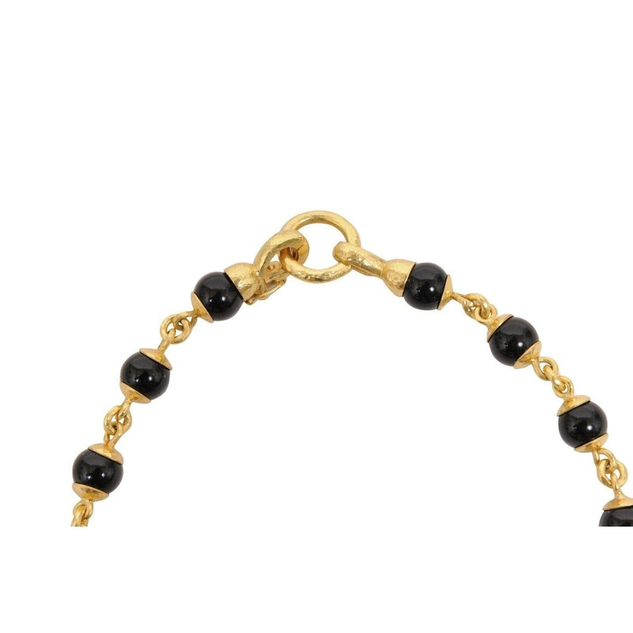 19k Gold Hammered Finish Onyx Beaded Link Chain Necklace Elizabeth Locke 