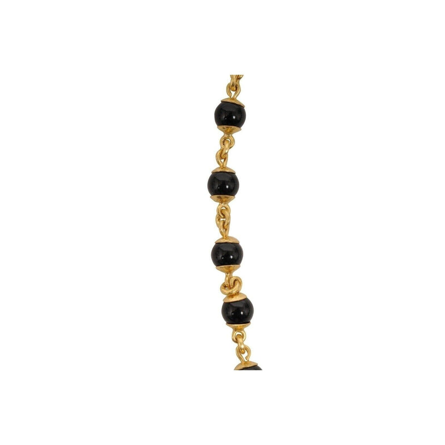 19k Gold Hammered Finish Onyx Beaded Link Chain Necklace Elizabeth Locke 